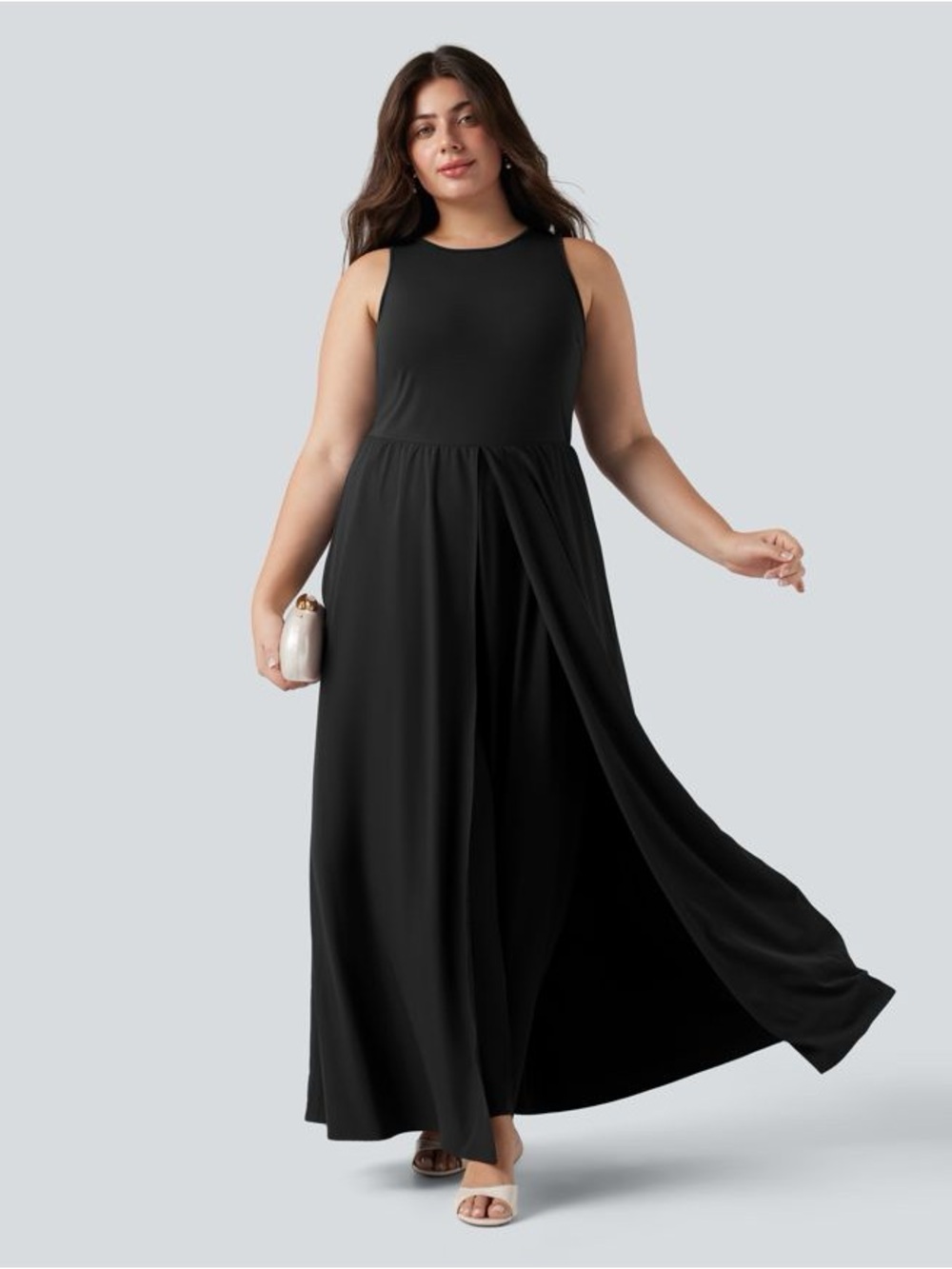 Breezeful Halara Sleeveless Quick Dry Overlay Jumpsuit Pockets Skirt Look XL NWT